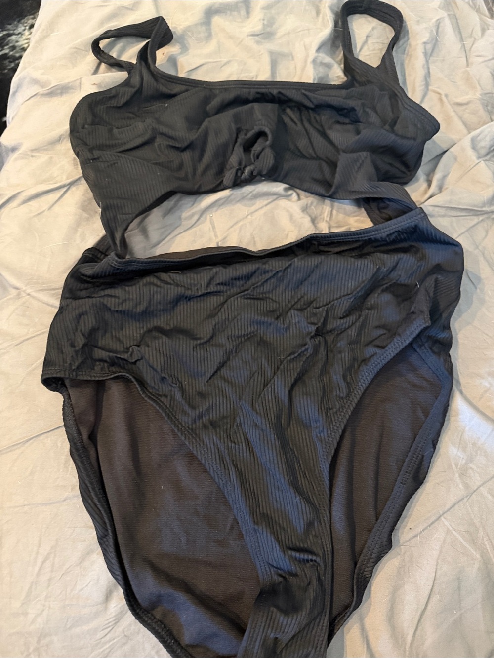 Women’s Black Ribbed One Piece Swim Suit